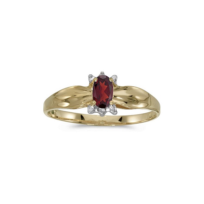 10k Yellow Gold Oval Garnet And Diamond Ring