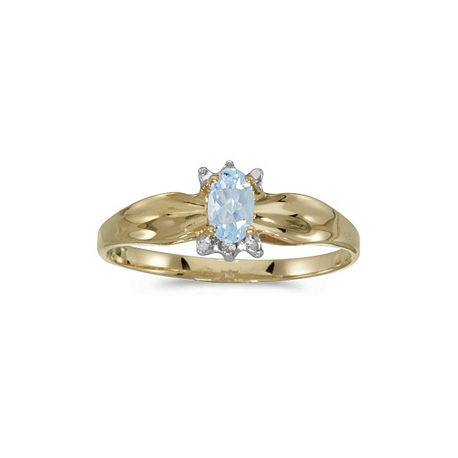 10k Yellow Gold Oval Aquamarine And Diamond Ring