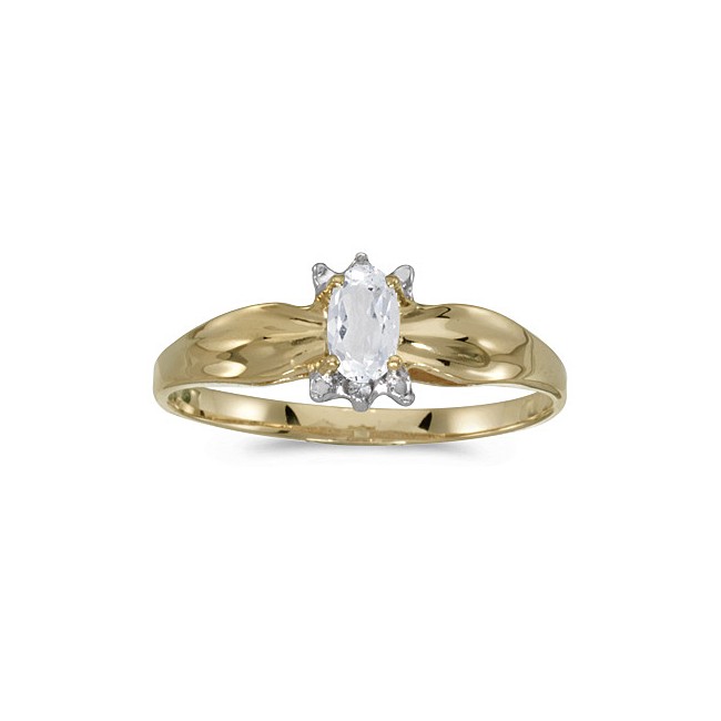 10k Yellow Gold Oval White Topaz And Diamond Ring
