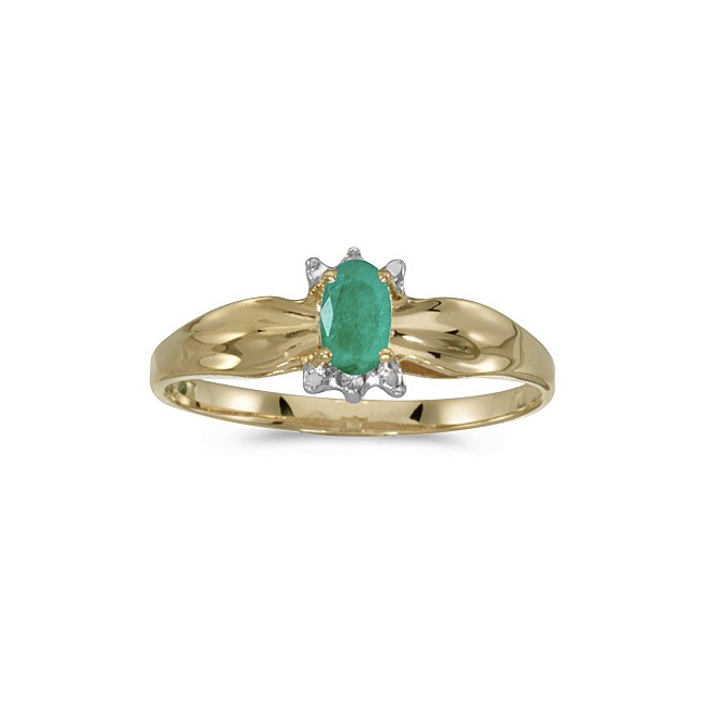 10k Yellow Gold Oval Emerald And Diamond Ring