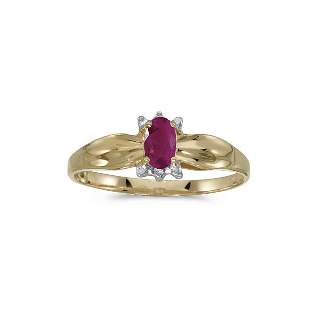 10k Yellow Gold Oval Ruby And Diamond Ring