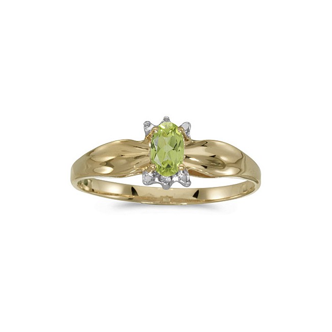 10k Yellow Gold Oval Peridot And Diamond Ring