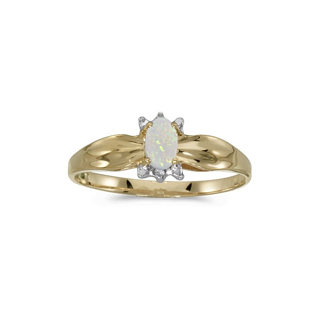 10k Yellow Gold Oval Opal And Diamond Ring