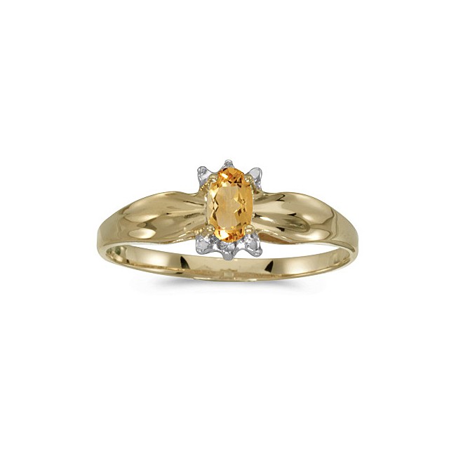 10k Yellow Gold Oval Citrine And Diamond Ring