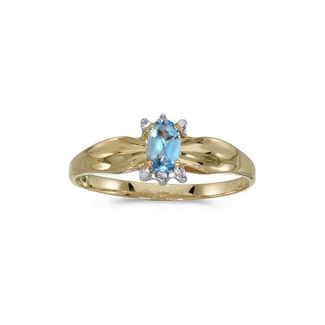 10k Yellow Gold Oval Blue Topaz And Diamond Ring