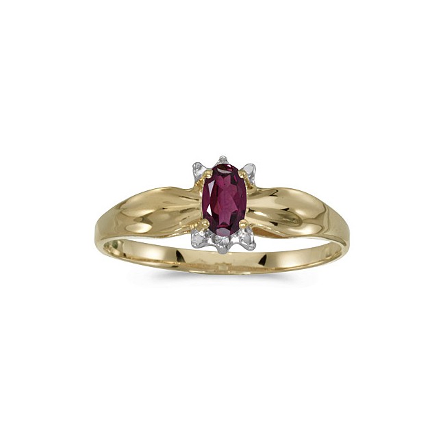 10k Yellow Gold Oval Rhodolite Garnet And Diamond Ring