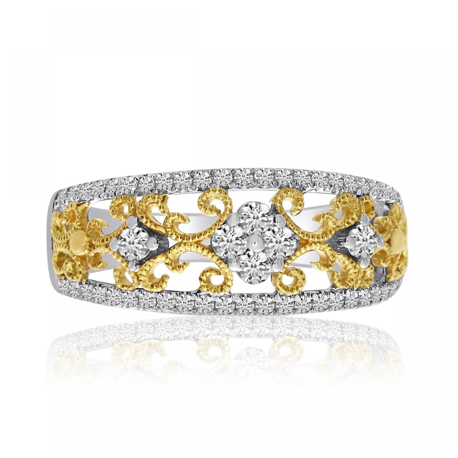 14k Two Tone Filigree Diamond Fashion Band