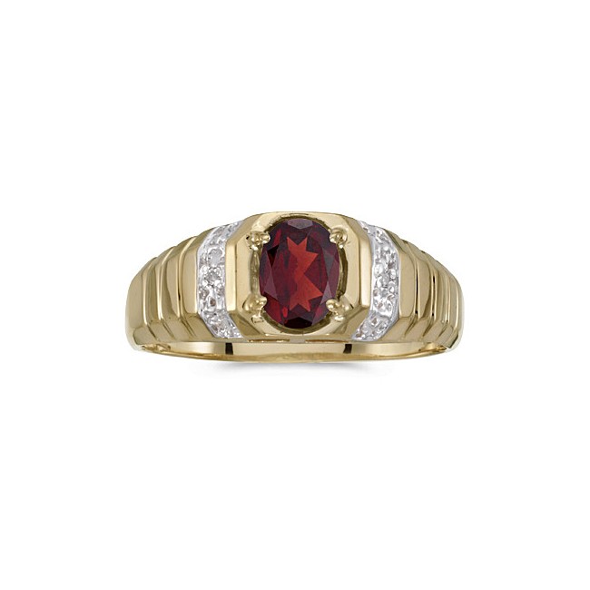 10k Yellow Gold Oval Garnet And Diamond Ring