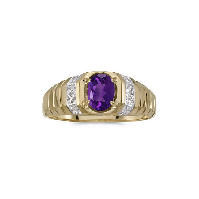 10k Yellow Gold Oval Amethyst And Diamond Ring