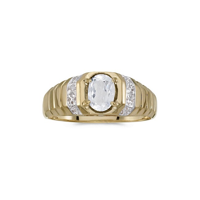 10k Yellow Gold Oval White Topaz And Diamond Ring