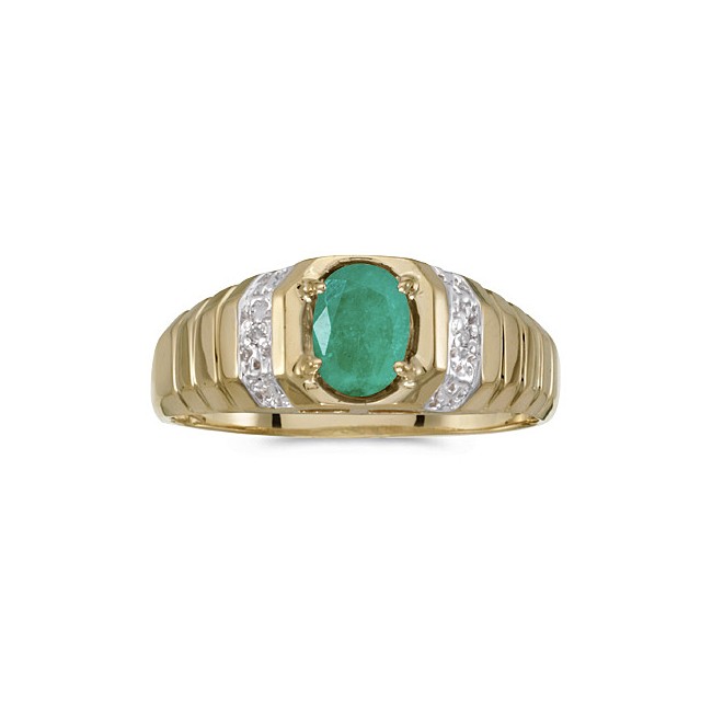 10k Yellow Gold Oval Emerald And Diamond Ring