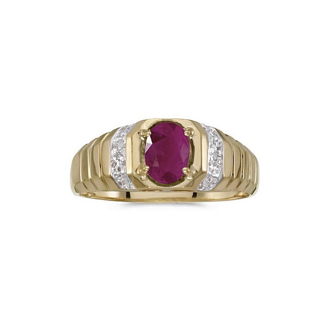 10k Yellow Gold Oval Ruby And Diamond Ring