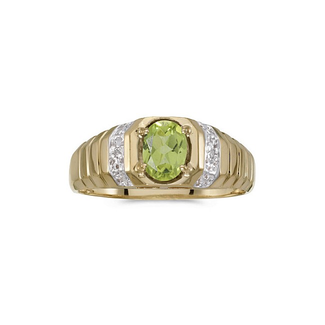 10k Yellow Gold Oval Peridot And Diamond Ring