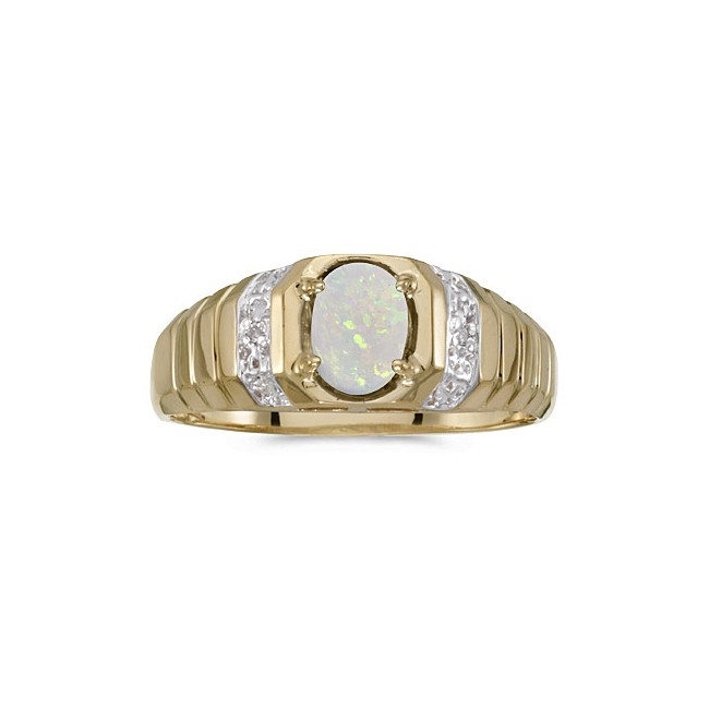 10k Yellow Gold Oval Opal And Diamond Ring