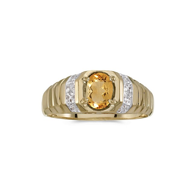 10k Yellow Gold Oval Citrine And Diamond Ring