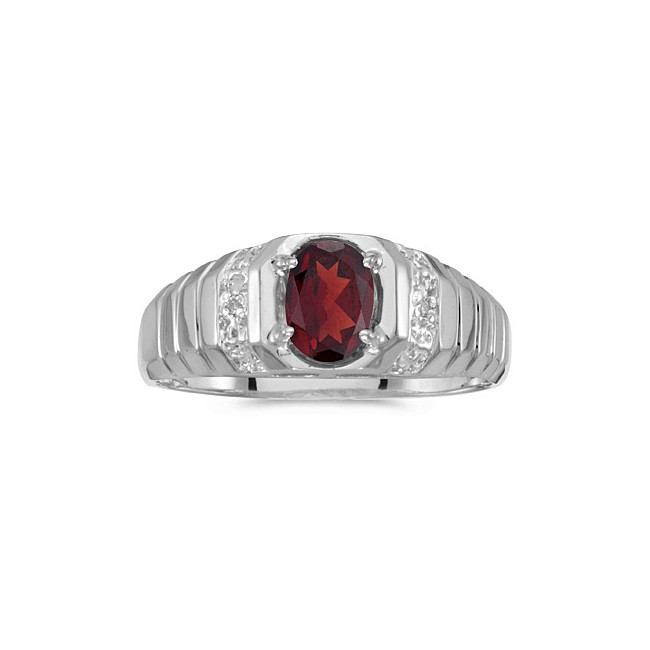 10k White Gold Oval Garnet And Diamond Ring