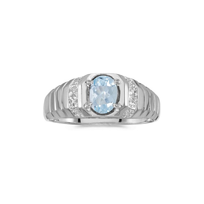 10k White Gold Oval Aquamarine And Diamond Ring