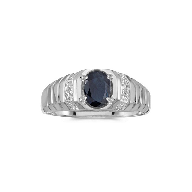 10k White Gold Oval Sapphire And Diamond Ring