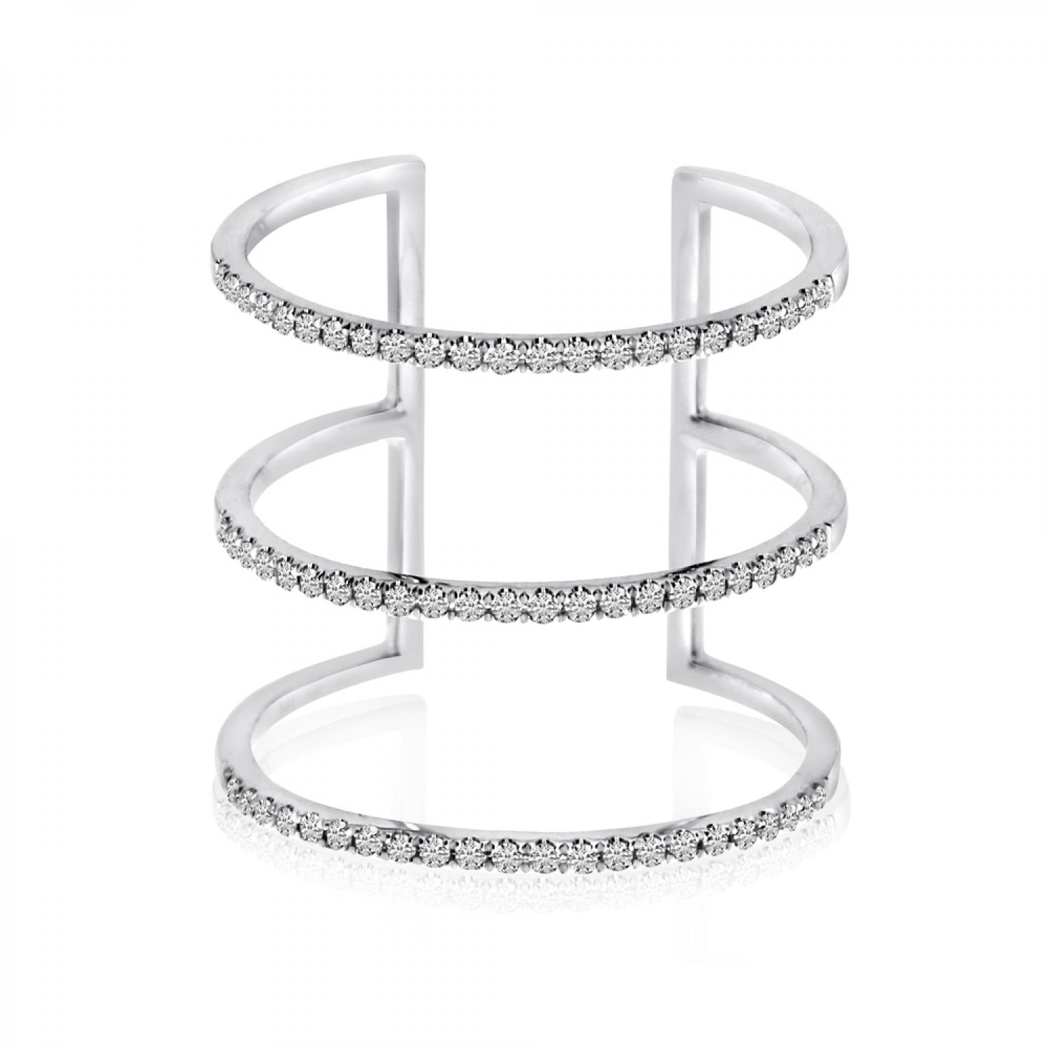 14K White Gold 3 Row Diamond Fashion Ring