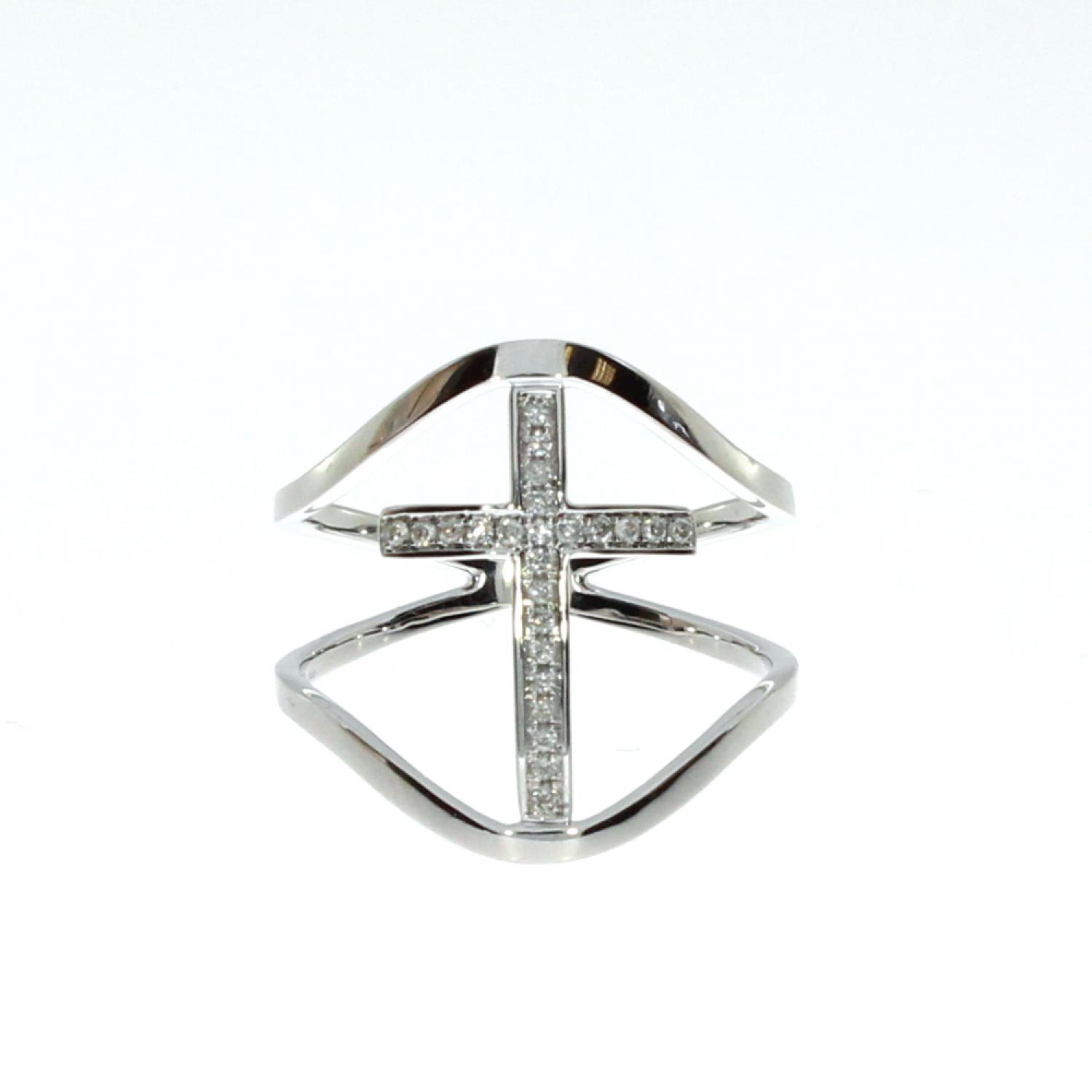 14K White Gold Diamond Cross Energy Fashion Ring