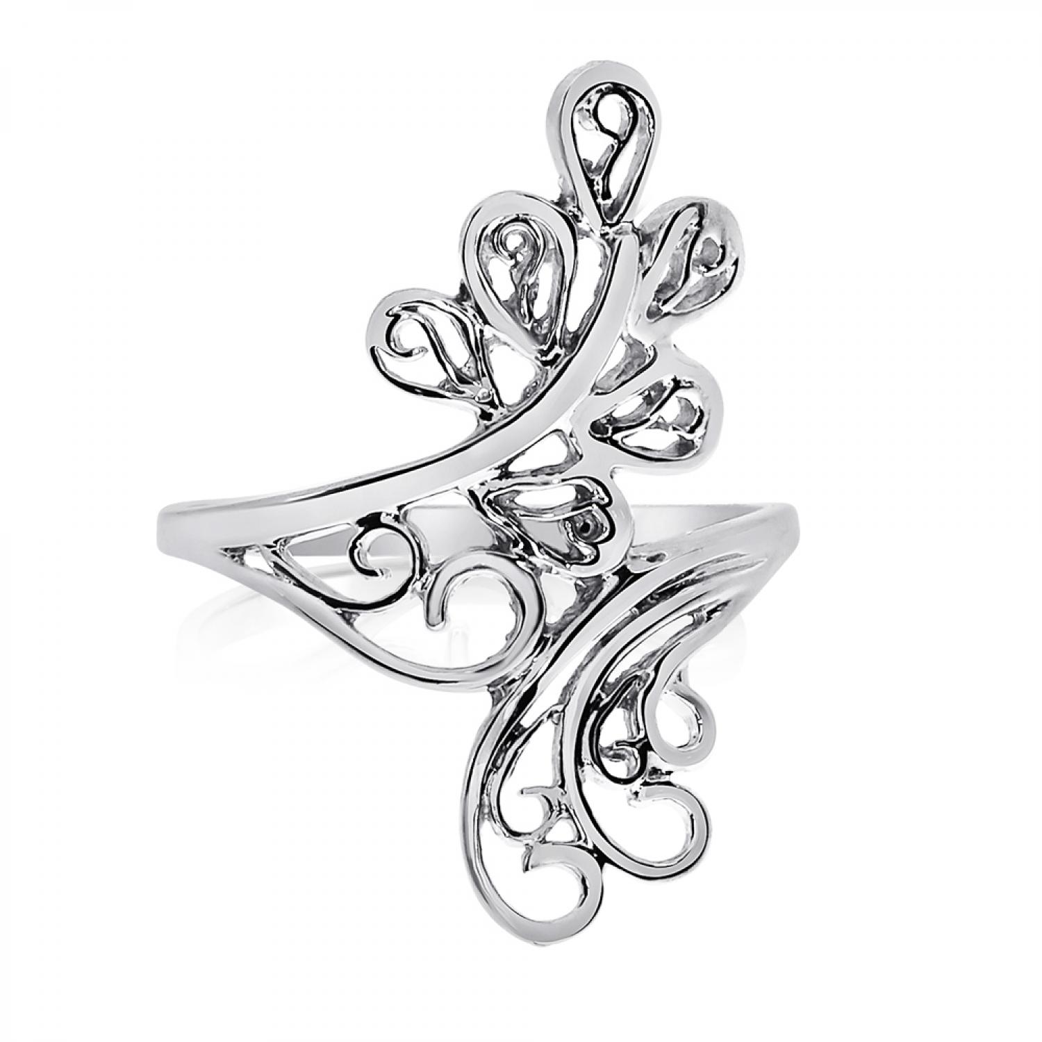 14K White Gold Fashion Swirl Bypass Ring