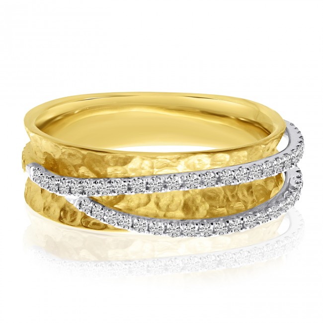 14K Two Tone Gold Crossover Diamond Textured Fashion Ring