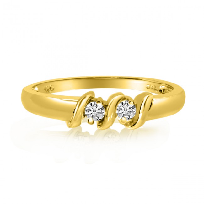 Colormerchants - 14K Yellow Gold Two Stone Diamond .12 Ct S Shape Ring