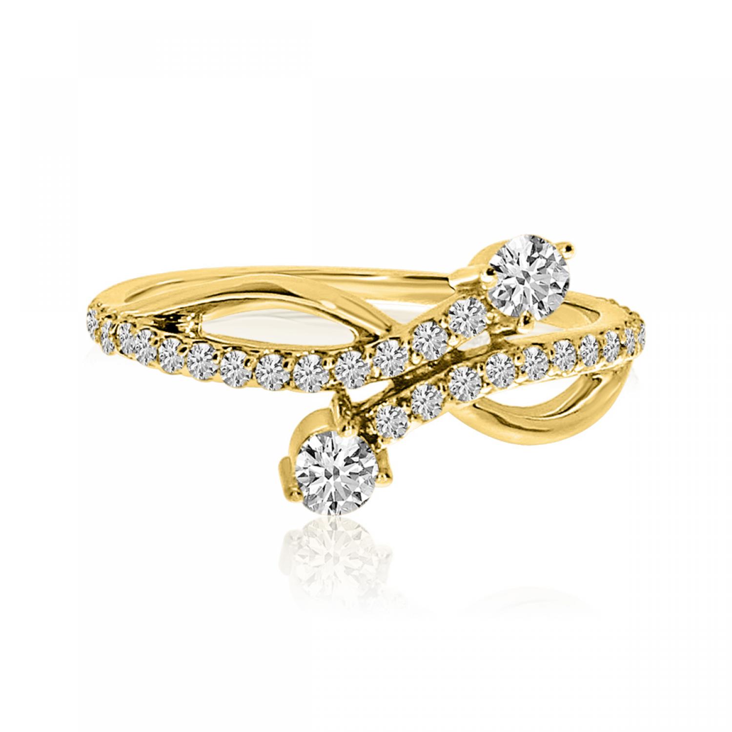 14K Yellow Gold Two Stone Diamond .48 Ct Offset Ring