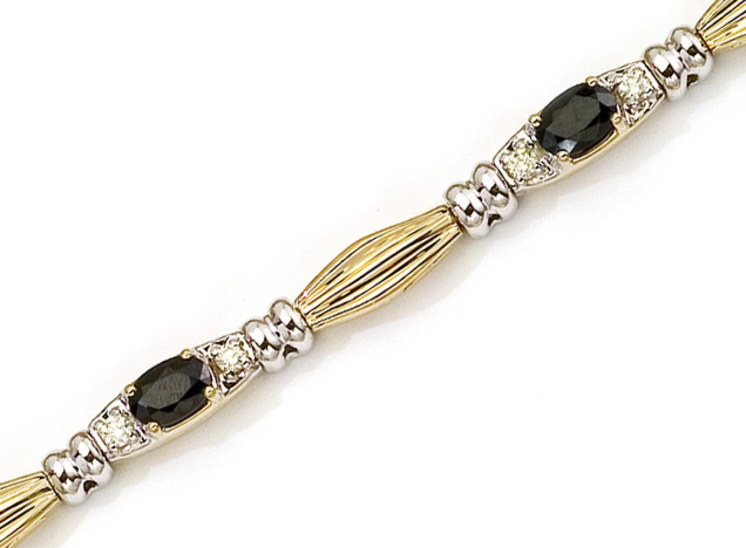 14K Yellow Gold Oval Sapphire and Diamond Bracelet