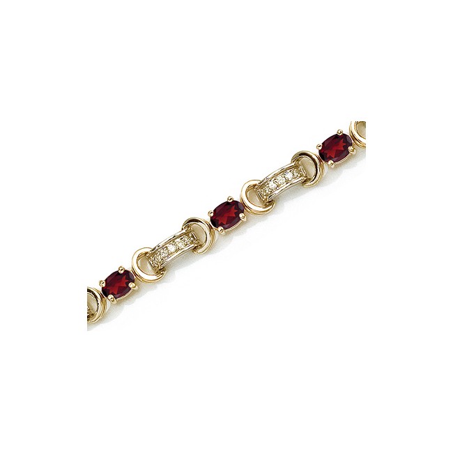 14K Yellow Gold Oval Garnet and Diamond Bracelet