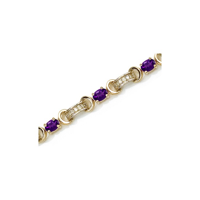 14K Yellow Gold Oval Amethyst and Diamond Bracelet