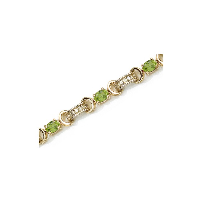 14K Yellow Gold Oval Peridot and Diamond Bracelet