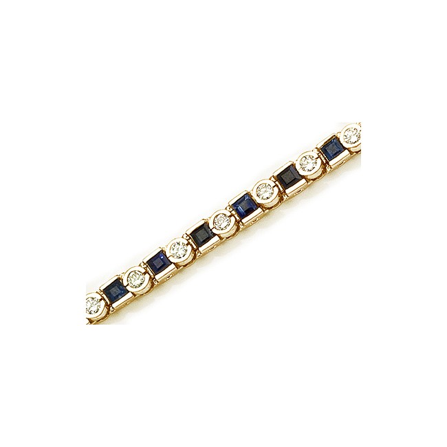 14K Yellow Gold Princess-Cut Sapphire and Diamond Bracelet