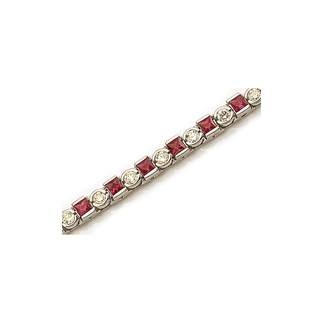 14K White Gold Princess-Cut Ruby and Diamond Bracelet