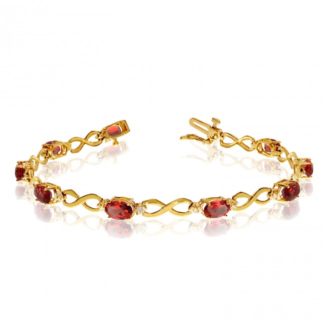 10K Yellow Gold Oval Garnet and Diamond Bracelet