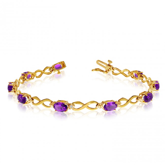 10K Yellow Gold Oval Amethyst and Diamond Bracelet