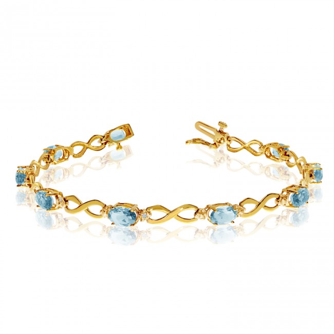 10K Yellow Gold Oval Aquamarine and Diamond Bracelet