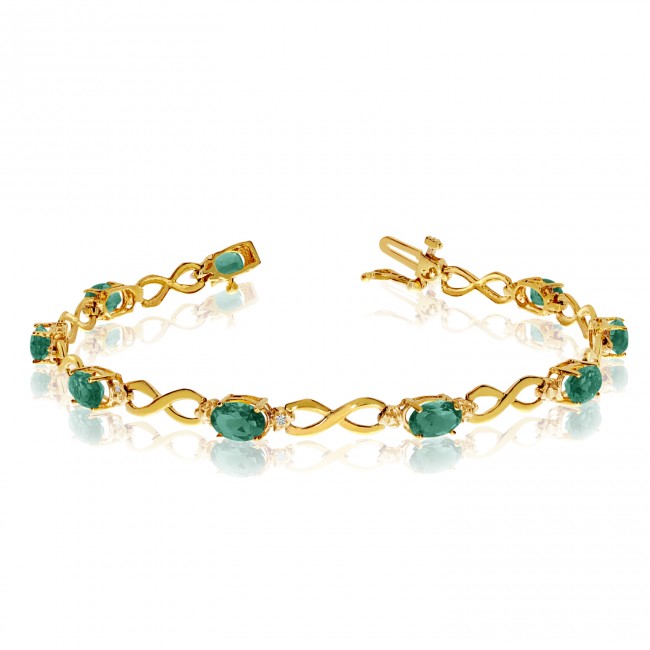 10K Yellow Gold Oval Emerald and Diamond Bracelet