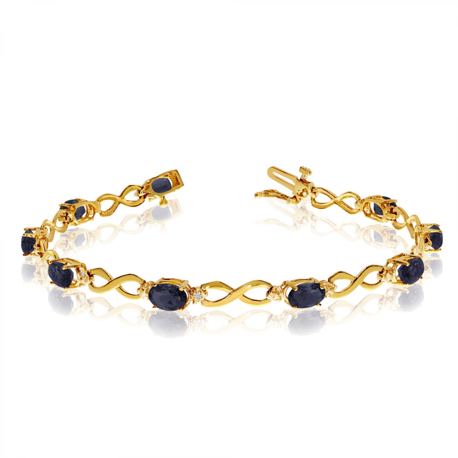 10K Yellow Gold Oval Sapphire and Diamond Bracelet