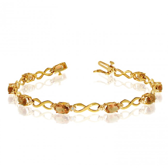 10K Yellow Gold Oval Citrine and Diamond Bracelet