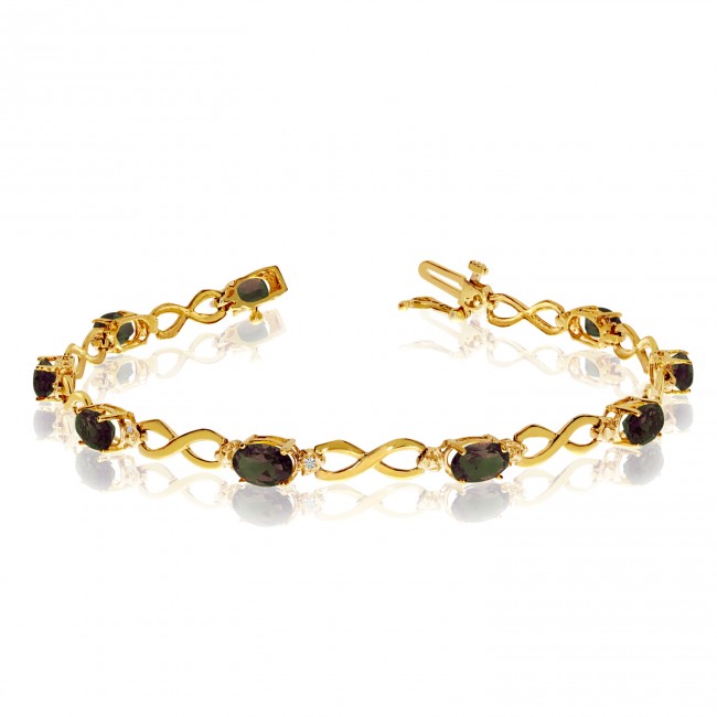 10K Yellow Gold Oval Mystic Topaz and Diamond Bracelet