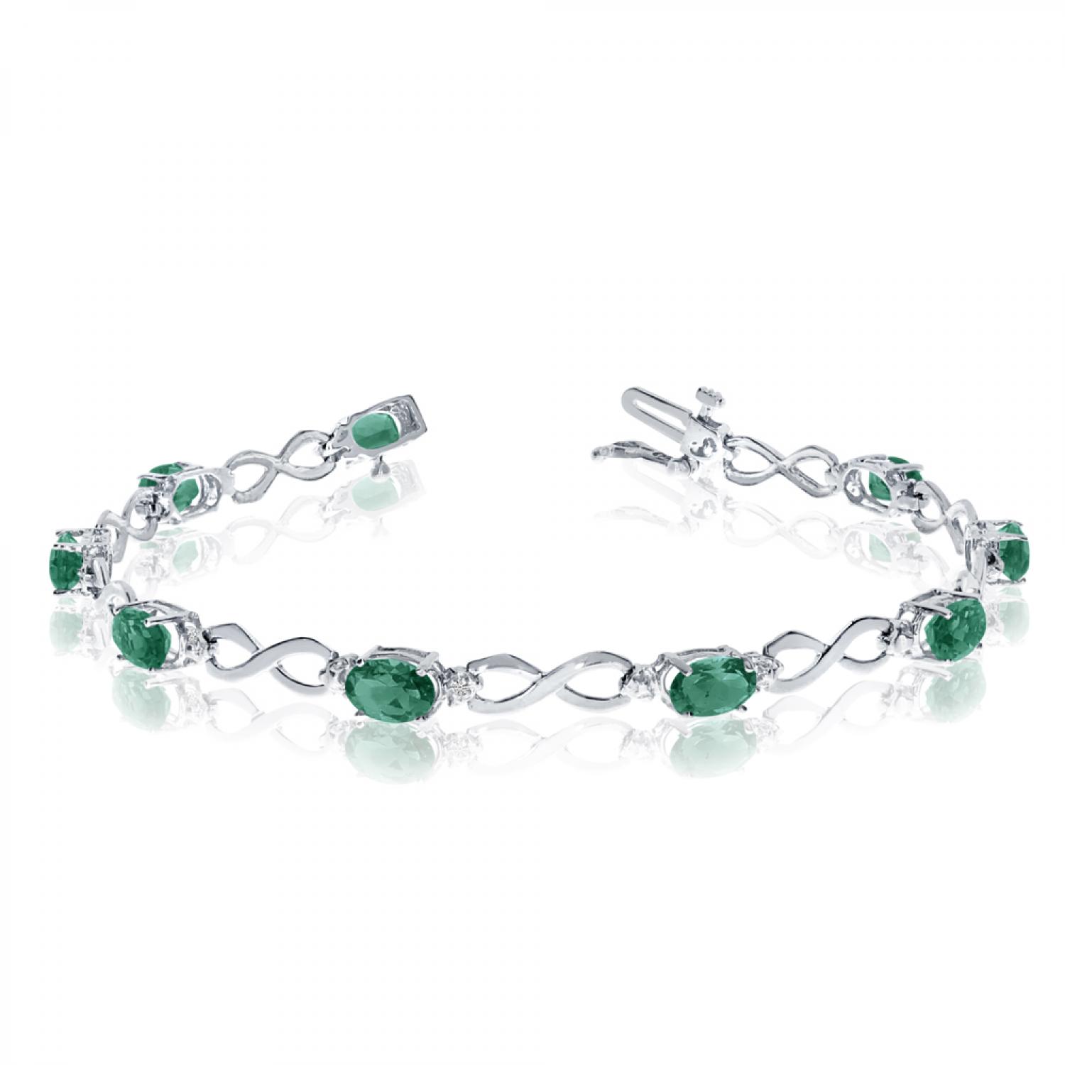 10K White Gold Oval Emerald and Diamond Bracelet