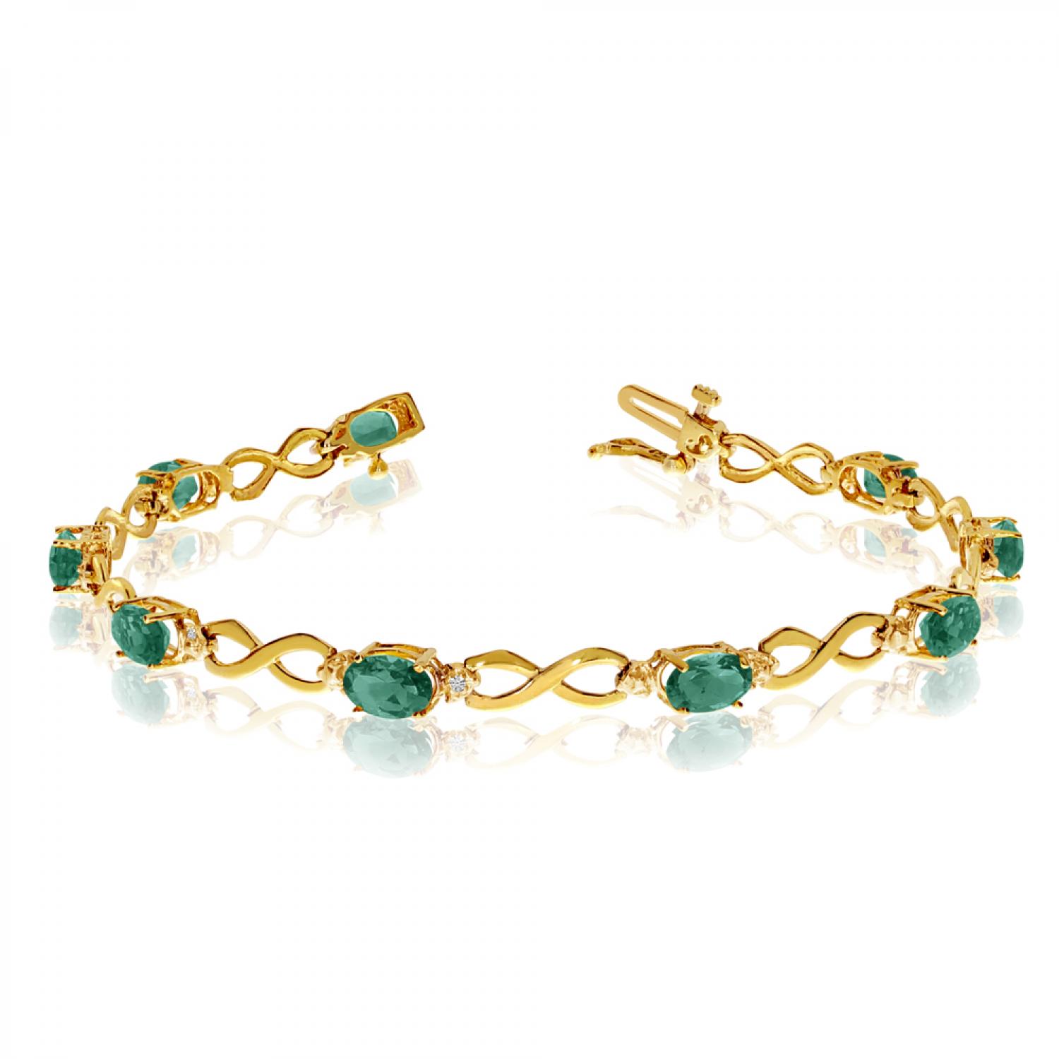 14K Yellow Gold Oval Emerald and Diamond Bracelet