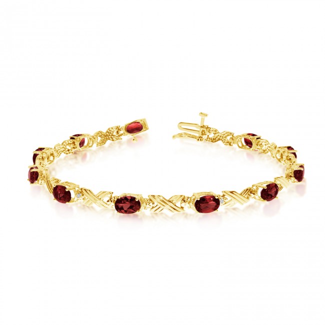 10K Yellow Gold Oval Garnet and Diamond Bracelet