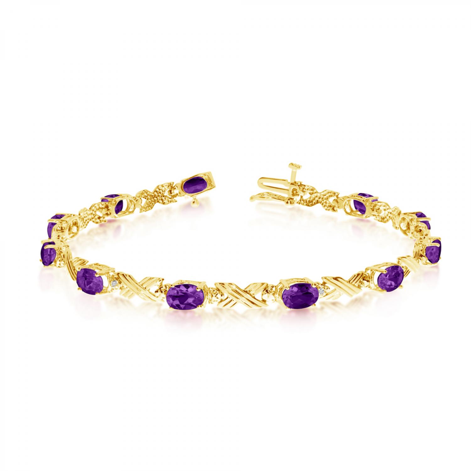 10K Yellow Gold Oval Amethyst and Diamond Bracelet