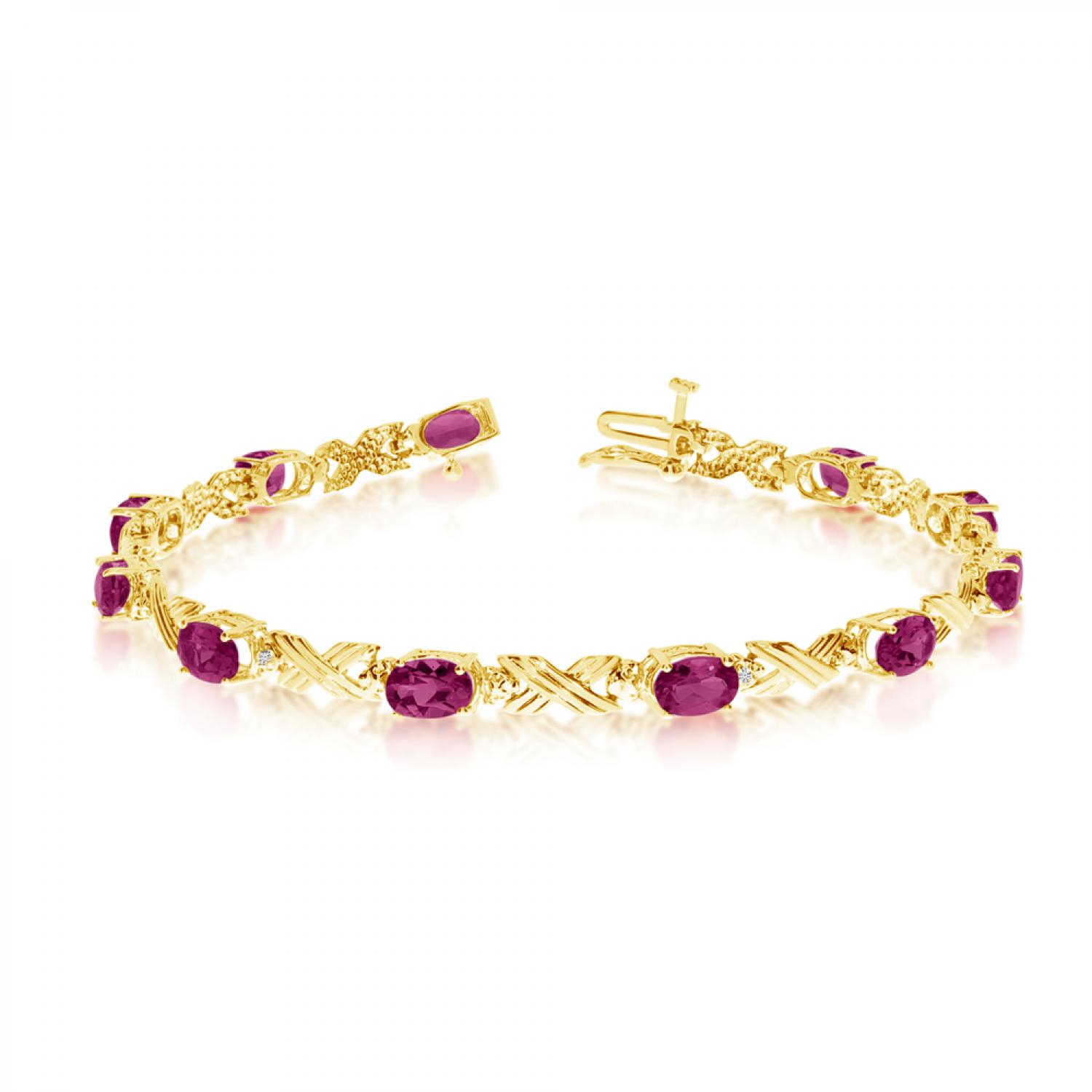 10K Yellow Gold Oval Ruby and Diamond Bracelet