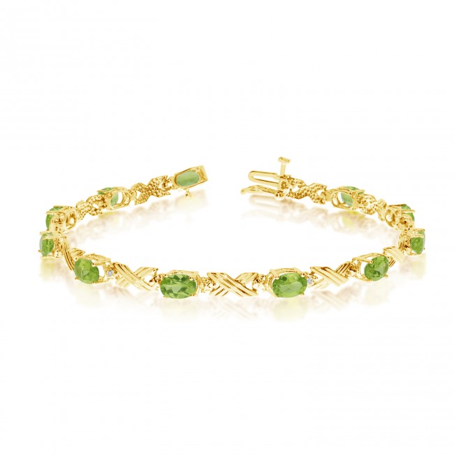 10K Yellow Gold Oval Peridot and Diamond Bracelet