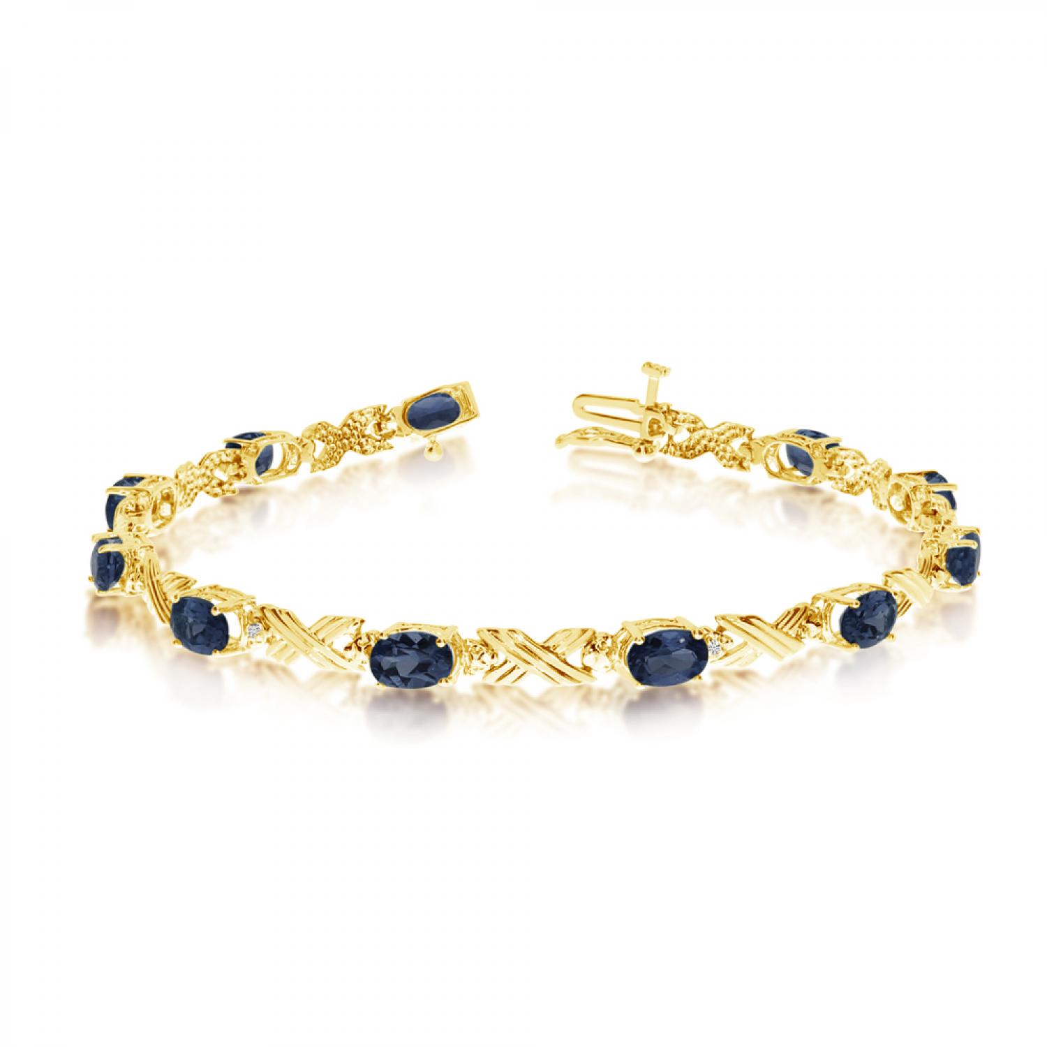 10K Yellow Gold Oval Sapphire and Diamond Bracelet