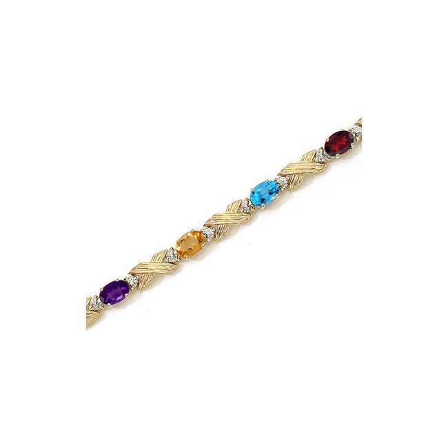 10K Yellow Gold Oval Multi and Diamond Bracelet