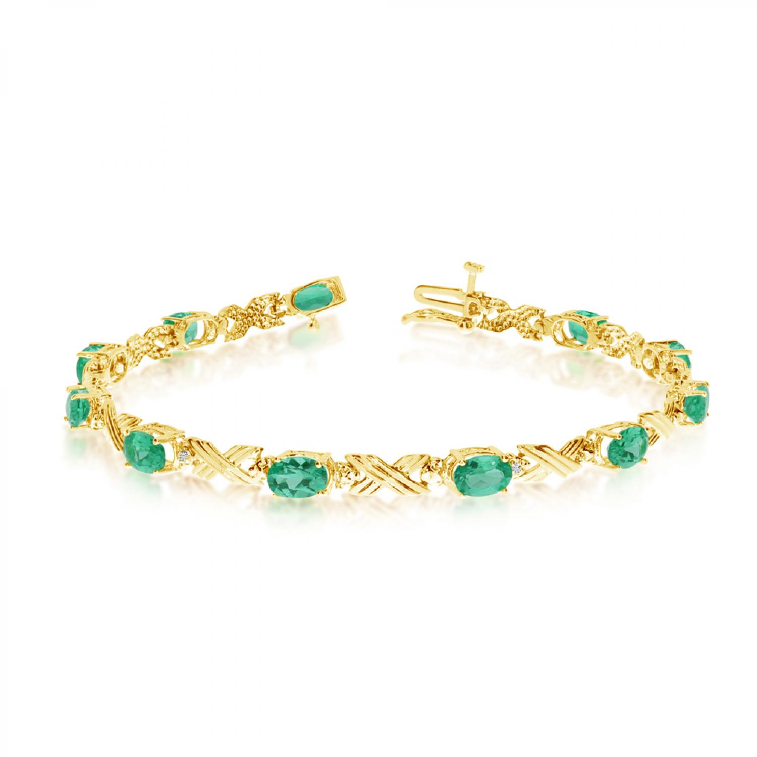 14K Yellow Gold Oval Emerald and Diamond Bracelet